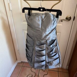 Romeo & Juliet Couture Strapless Silver Dress with Partially Layered Skirt